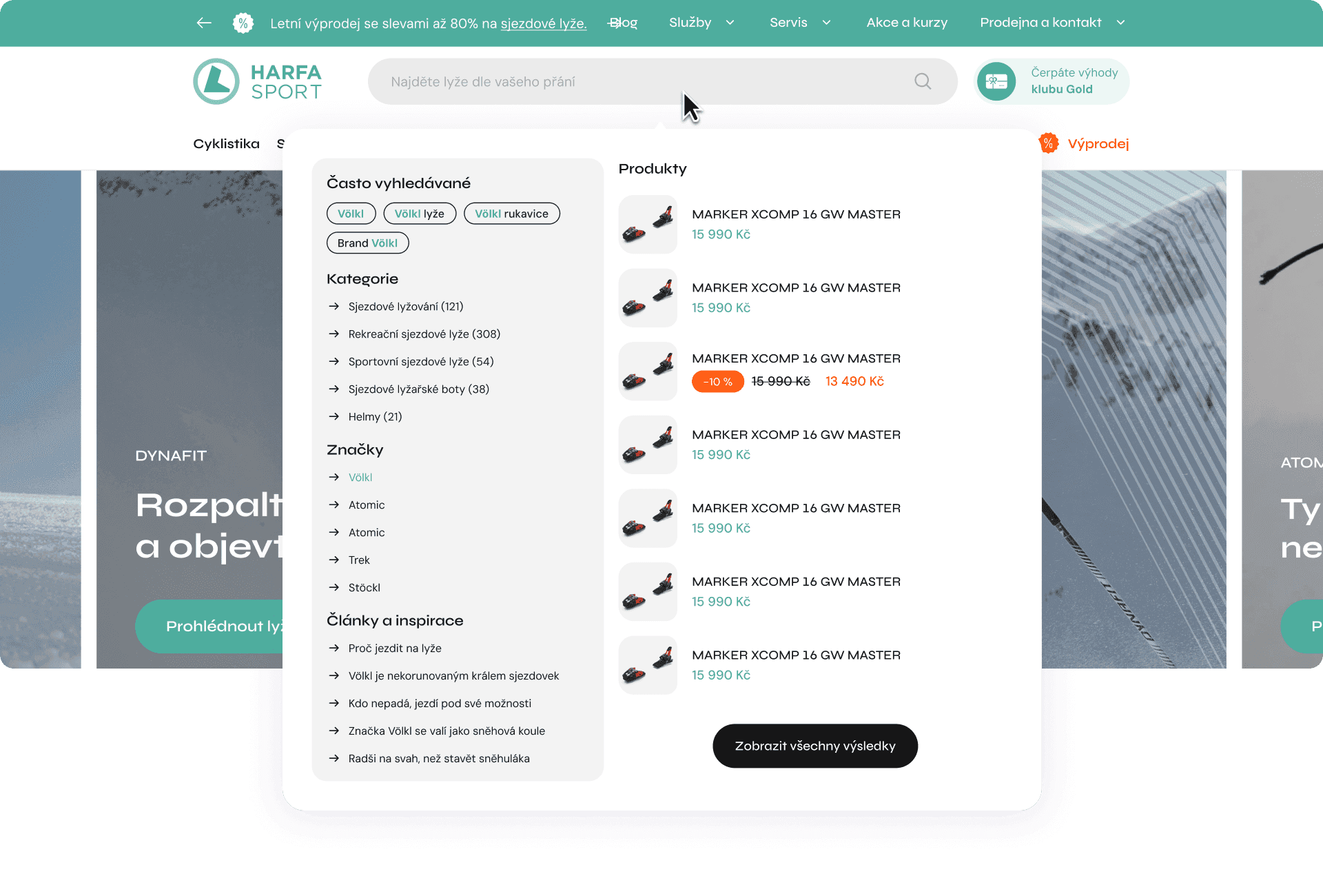 UpSearch našeptávač v akci – ukázka vyhledávání produktů v e-shopu